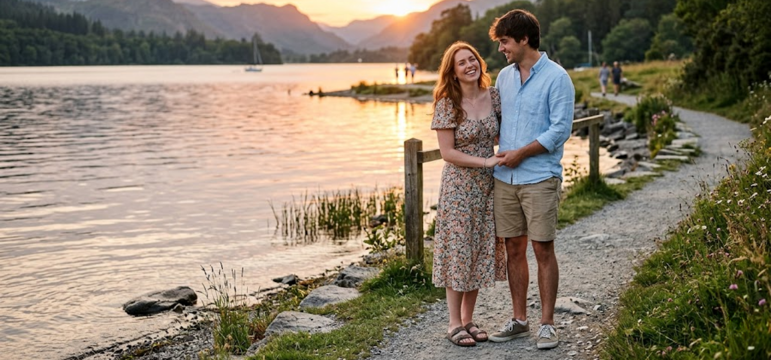 Couple enjoying a peaceful lakeside moment, representing financial security and protection through life insurance.